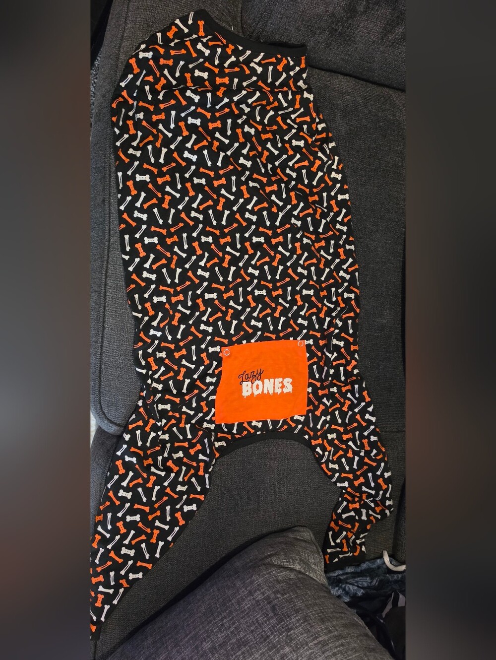 Orange & Black Bone Print Dog Jumpsuit